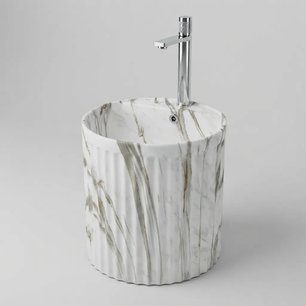 [LV-038] LAV/ DE CERAMICA SUSPENDIDO MARMOL CARRARA 42X42X39 CMS